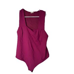 Free People Intimately Magenta She's So Sleek Thong Bodysuit Large Square Neck